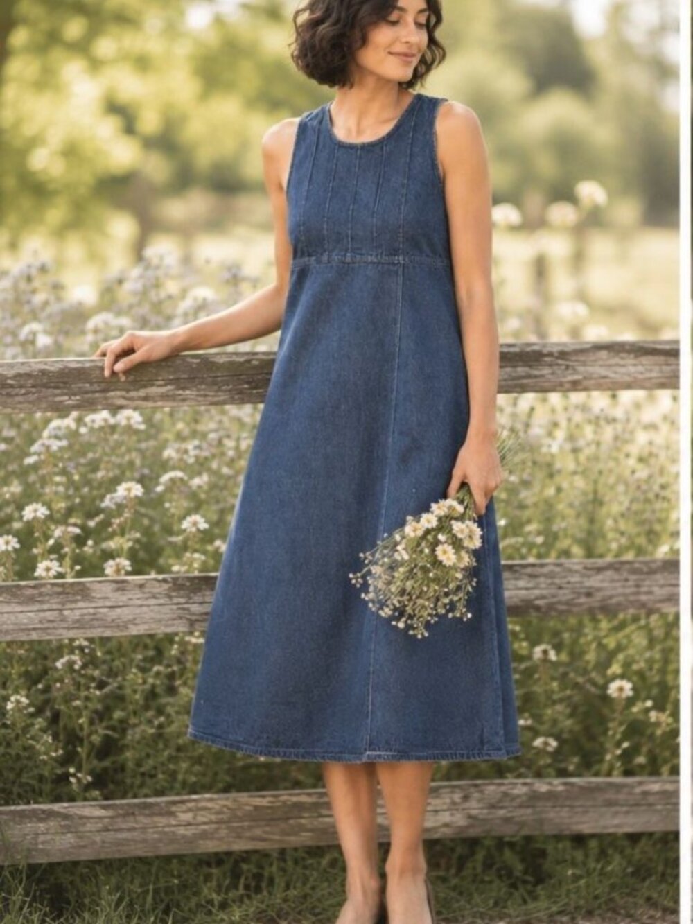 Womens Blue Denim Jumper Dress Cottagecore Retro Y2k 90's Classic Country MEDIUM